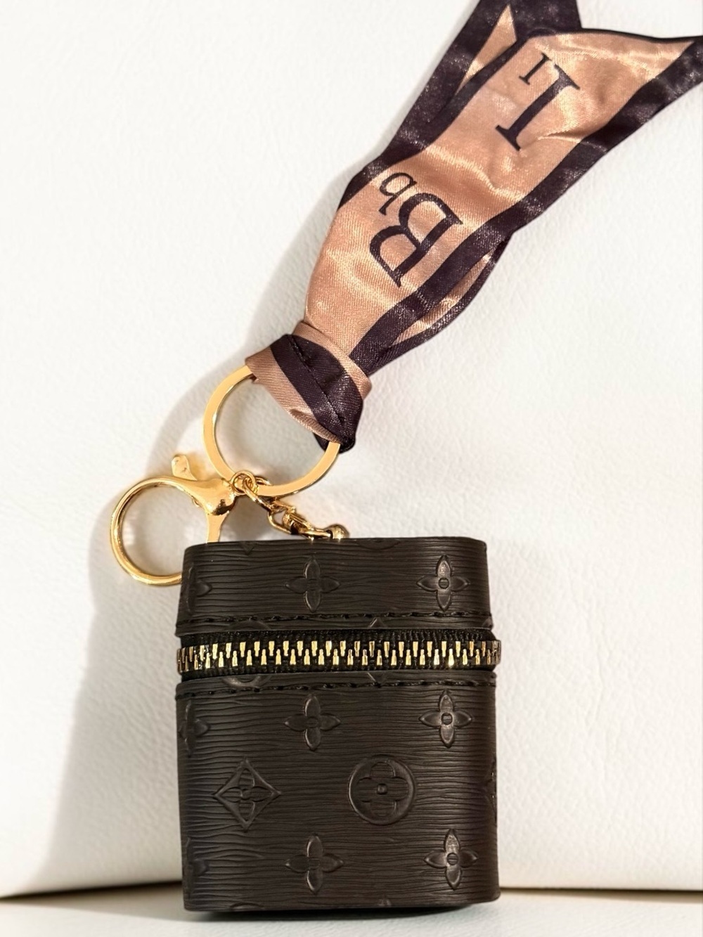 Keychain Backpack Charm Mini Bag Small Lipstick Pouch Black W Silk Like Scarf